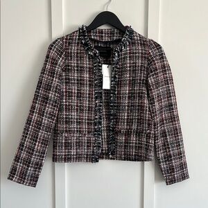 Stradivarius Tweed blazer with frayed trim